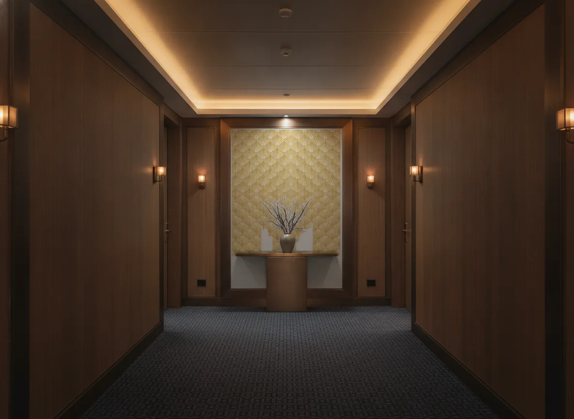 Orion Magnitude – Textures — Ciemny korytarz hotelowy — ściana na końcu