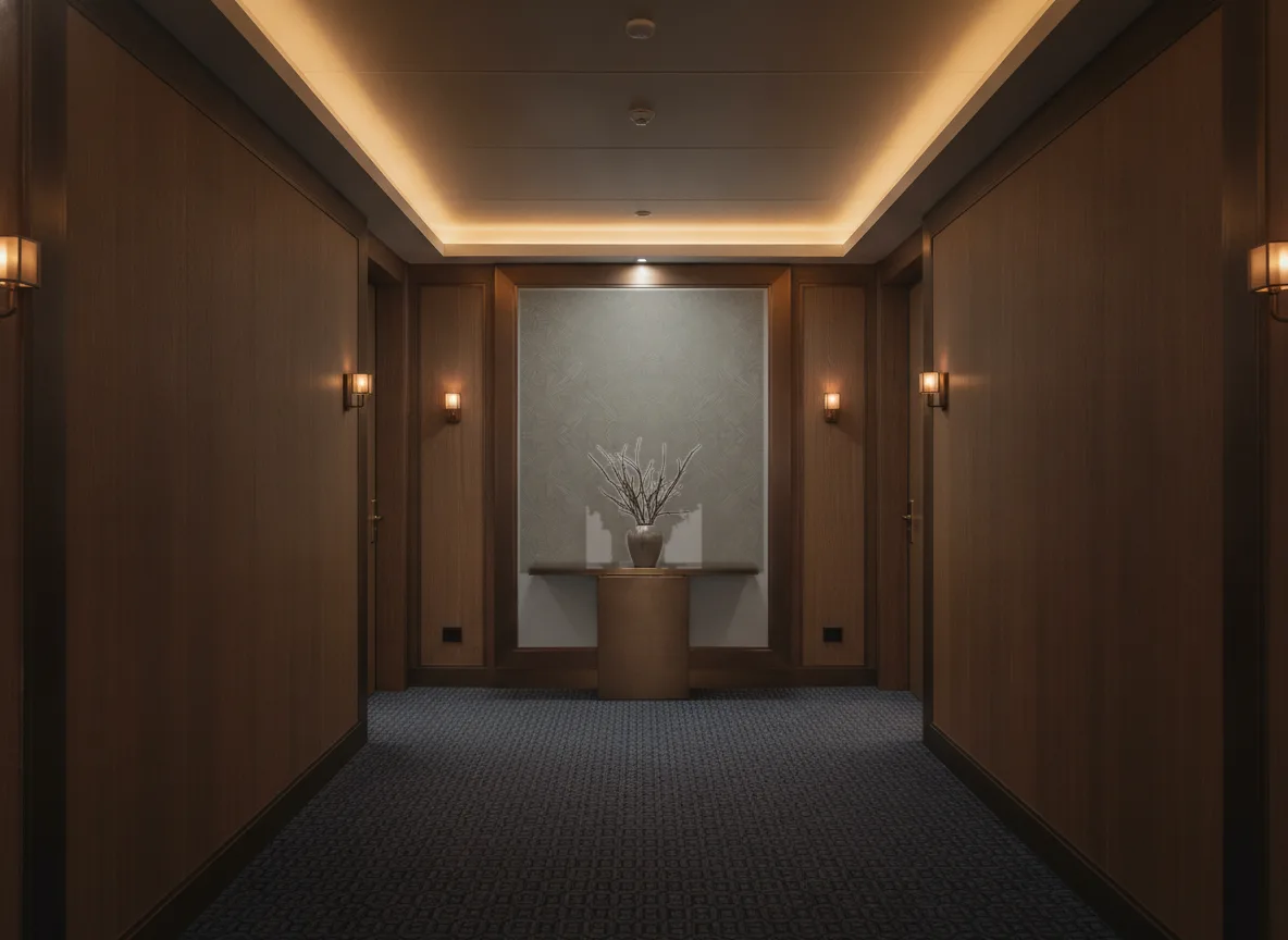 Songket Nature Precieuse – Textures — Ciemny korytarz hotelowy — ściana na końcu