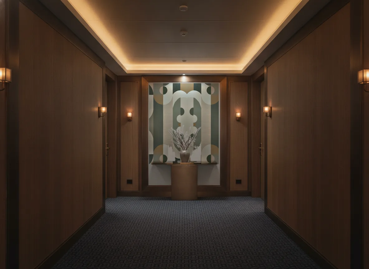 Vassily — Ciemny korytarz hotelowy — ściana na końcu