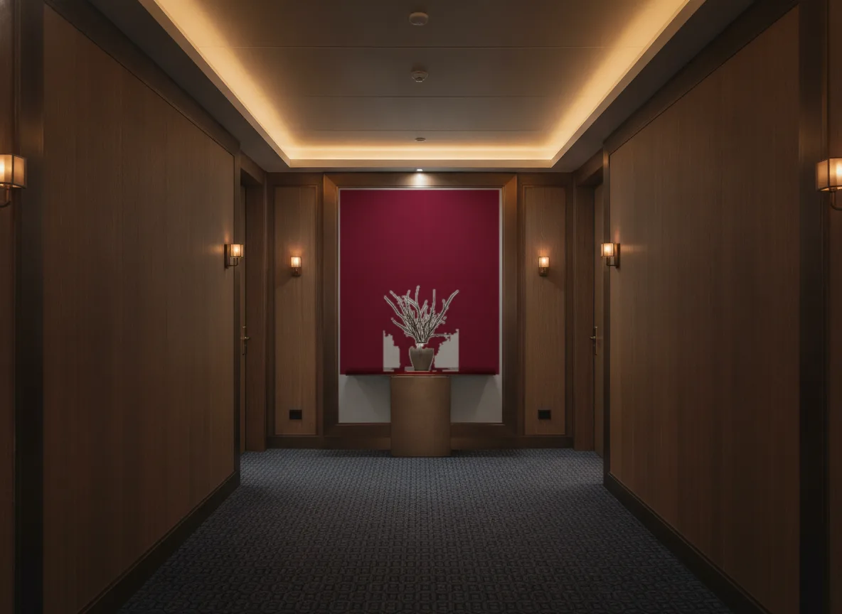 Eos Color 2 — Ciemny korytarz hotelowy — ściana na końcu