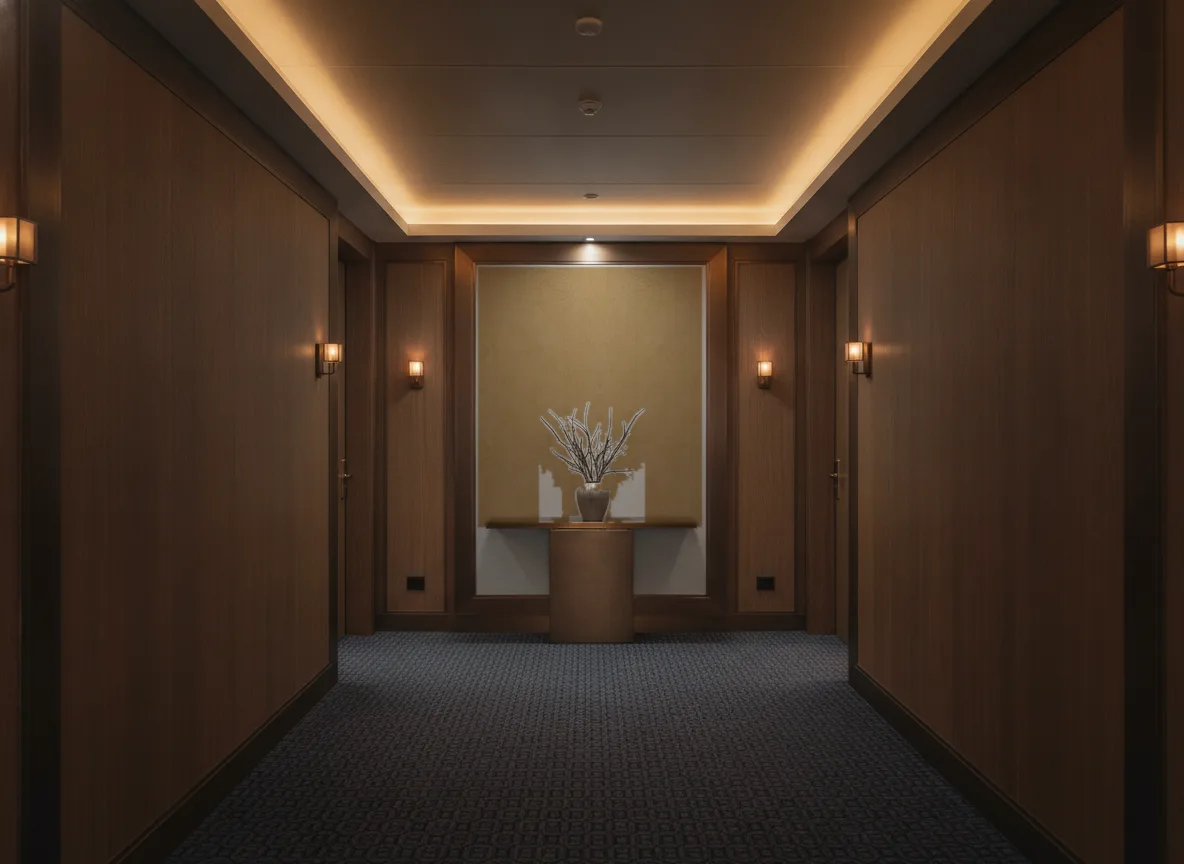 Fresco — Ciemny korytarz hotelowy — ściana na końcu