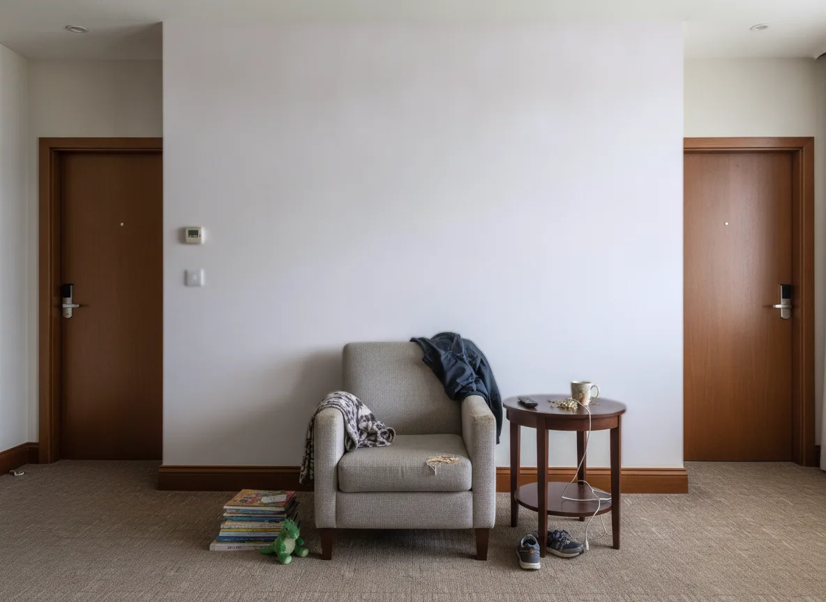Minimalistyczna — Korytarz hotelowy — ściana między drzwiami