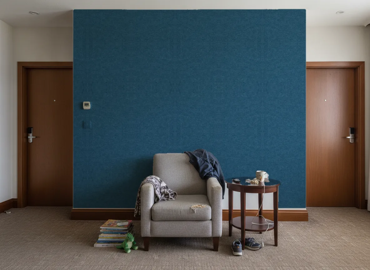 Slimwall Tiles — Korytarz hotelowy — ściana między drzwiami