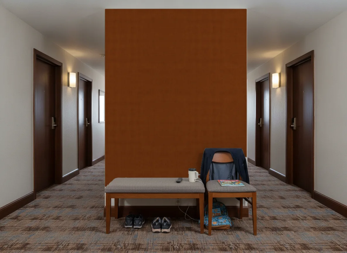 Hestia — Korytarz hotelowy — ściana na końcu