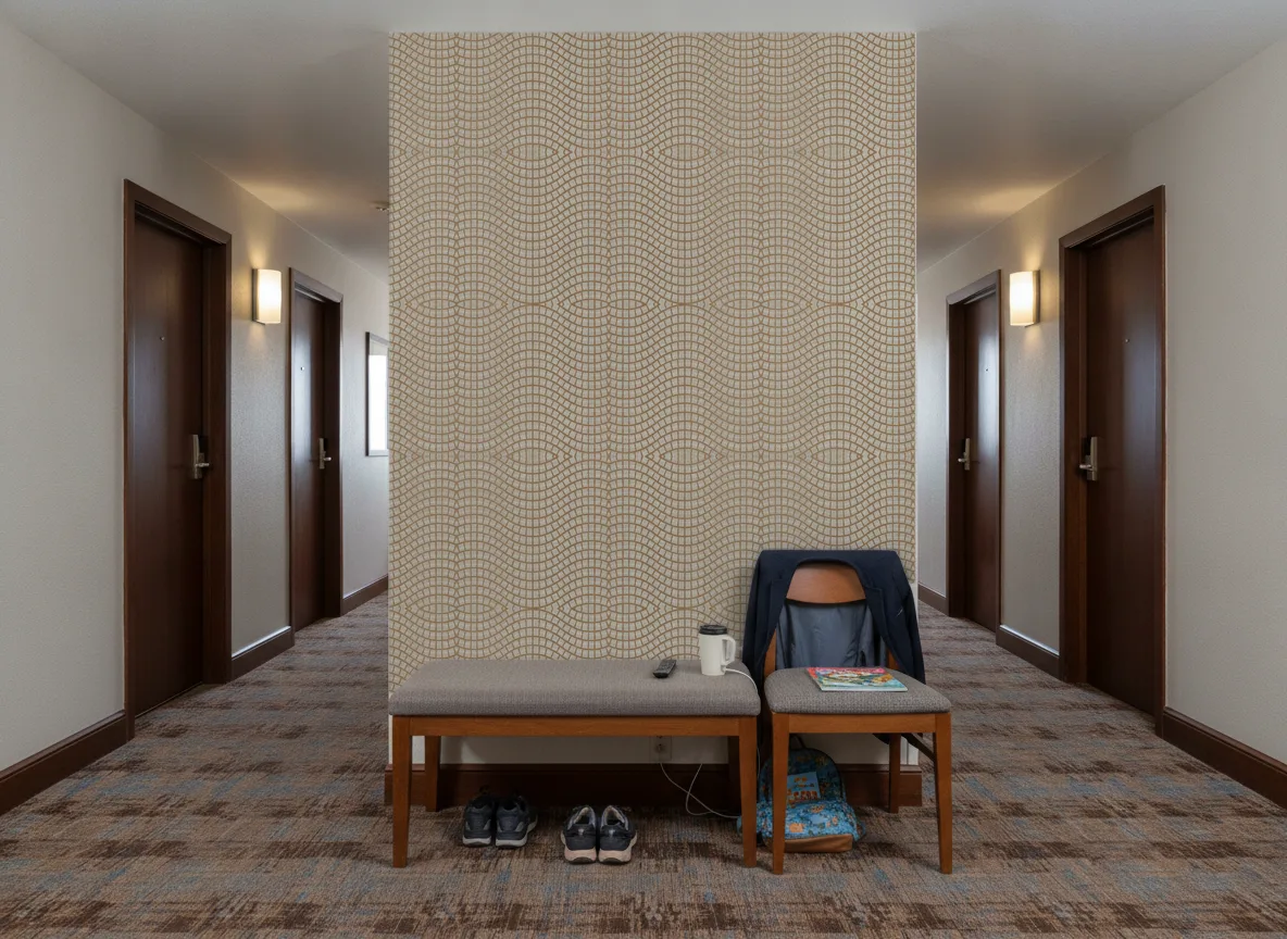 Onsen — Korytarz hotelowy — ściana na końcu