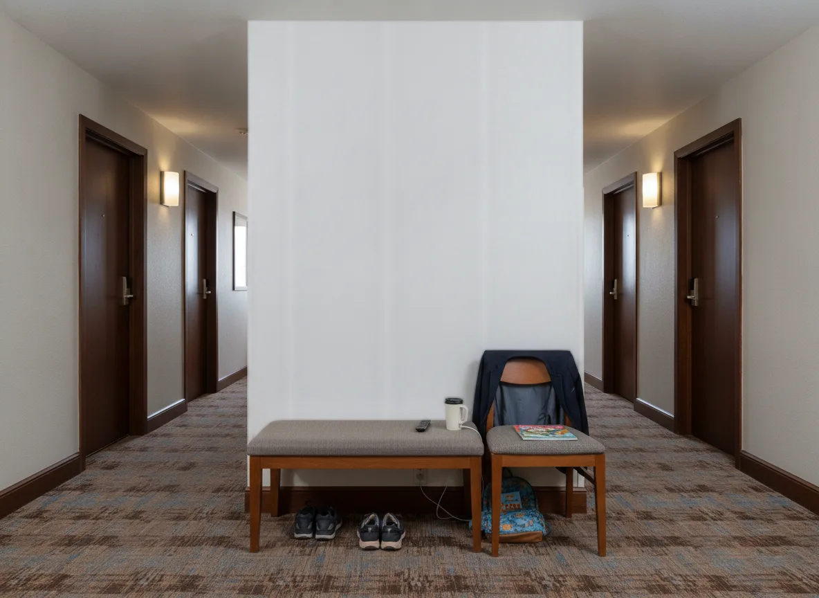 Plumetis Misura — Korytarz hotelowy — ściana na końcu