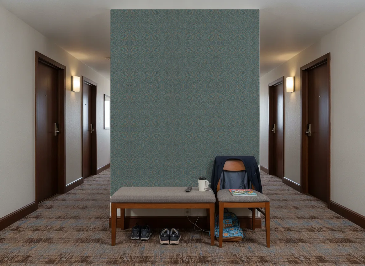 Rabat Mansour — Korytarz hotelowy — ściana na końcu