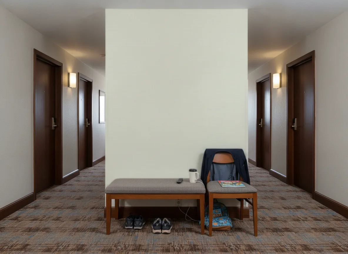 Sora — Korytarz hotelowy — ściana na końcu