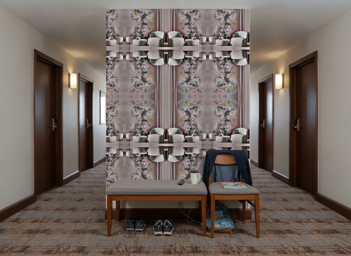Akwarelowy portret kobiety — Korytarz hotelowy — ściana na końcu