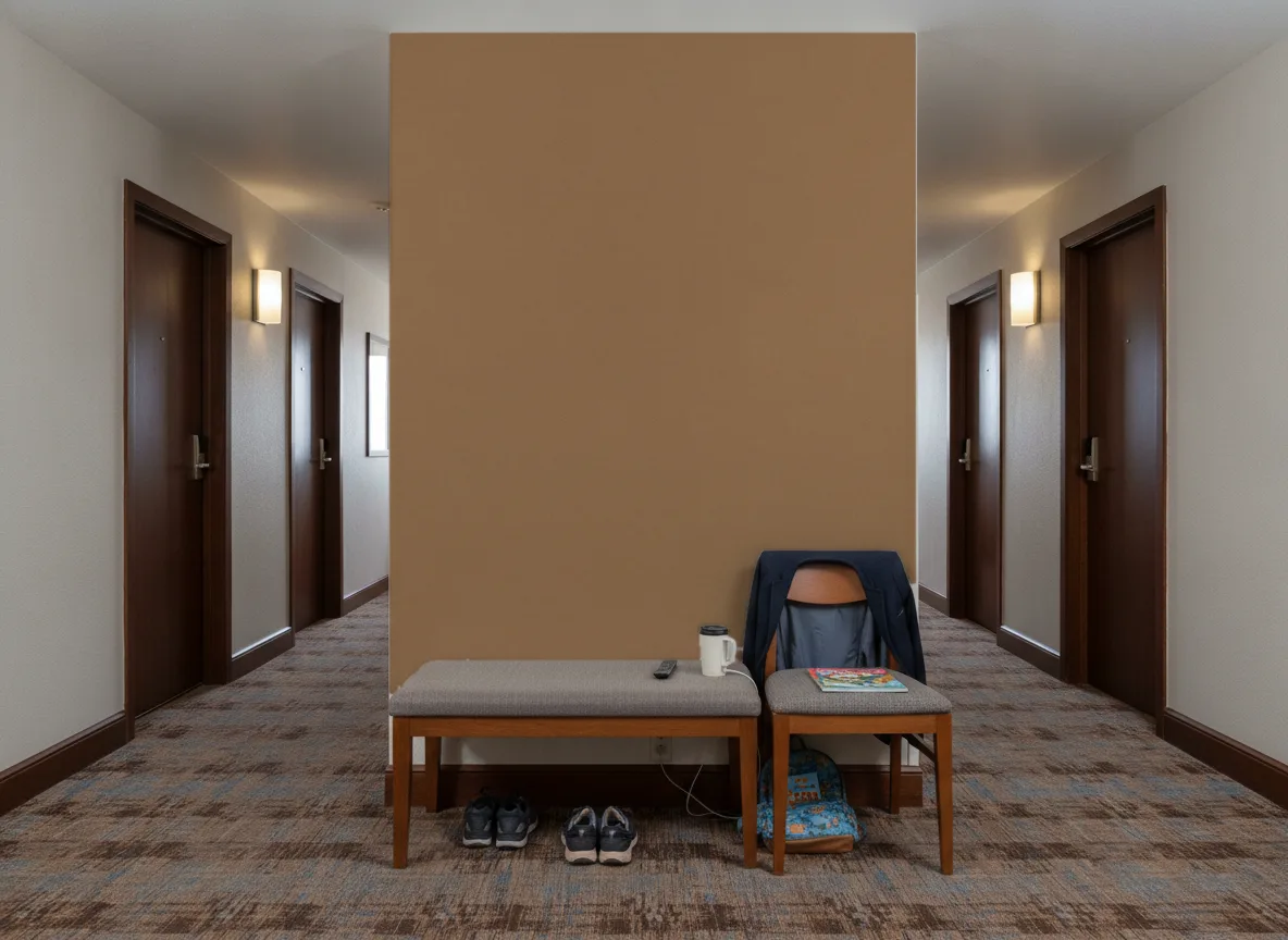 Minimalistyczna metaliczna — Korytarz hotelowy — ściana na końcu