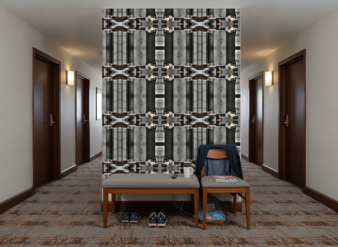 Portret mężczyzny — Korytarz hotelowy — ściana na końcu
