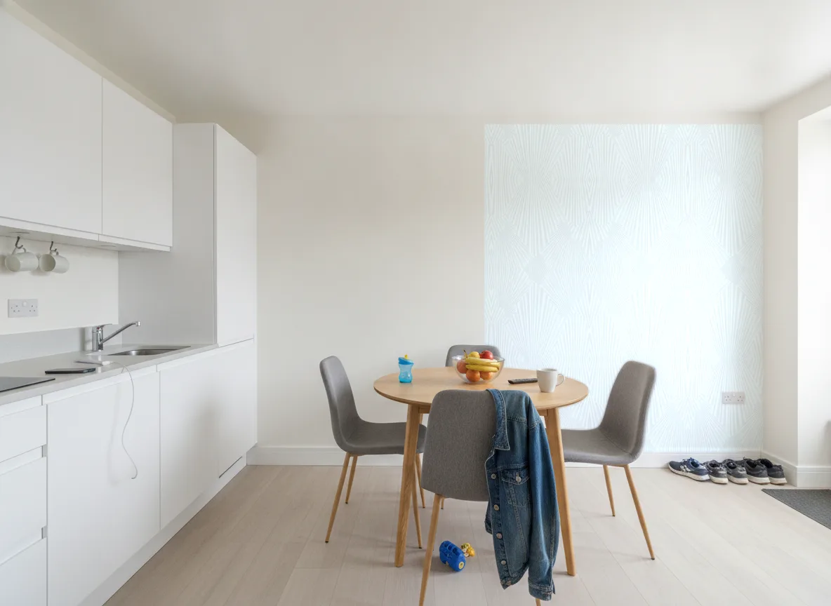Eleganckie wachlarze — Kuchnia z jadalnią — ściana przy stole