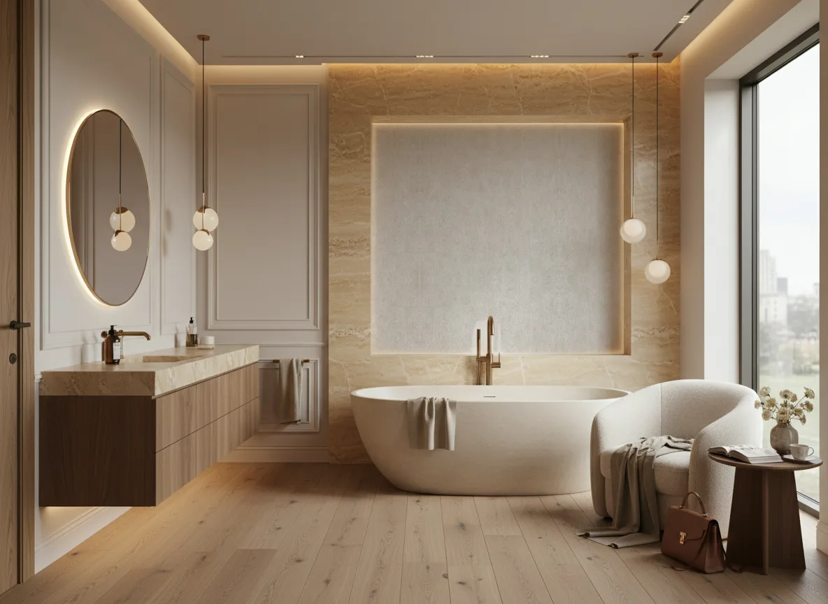 Mirage — Łazienka — pole za wanną w trawertynie