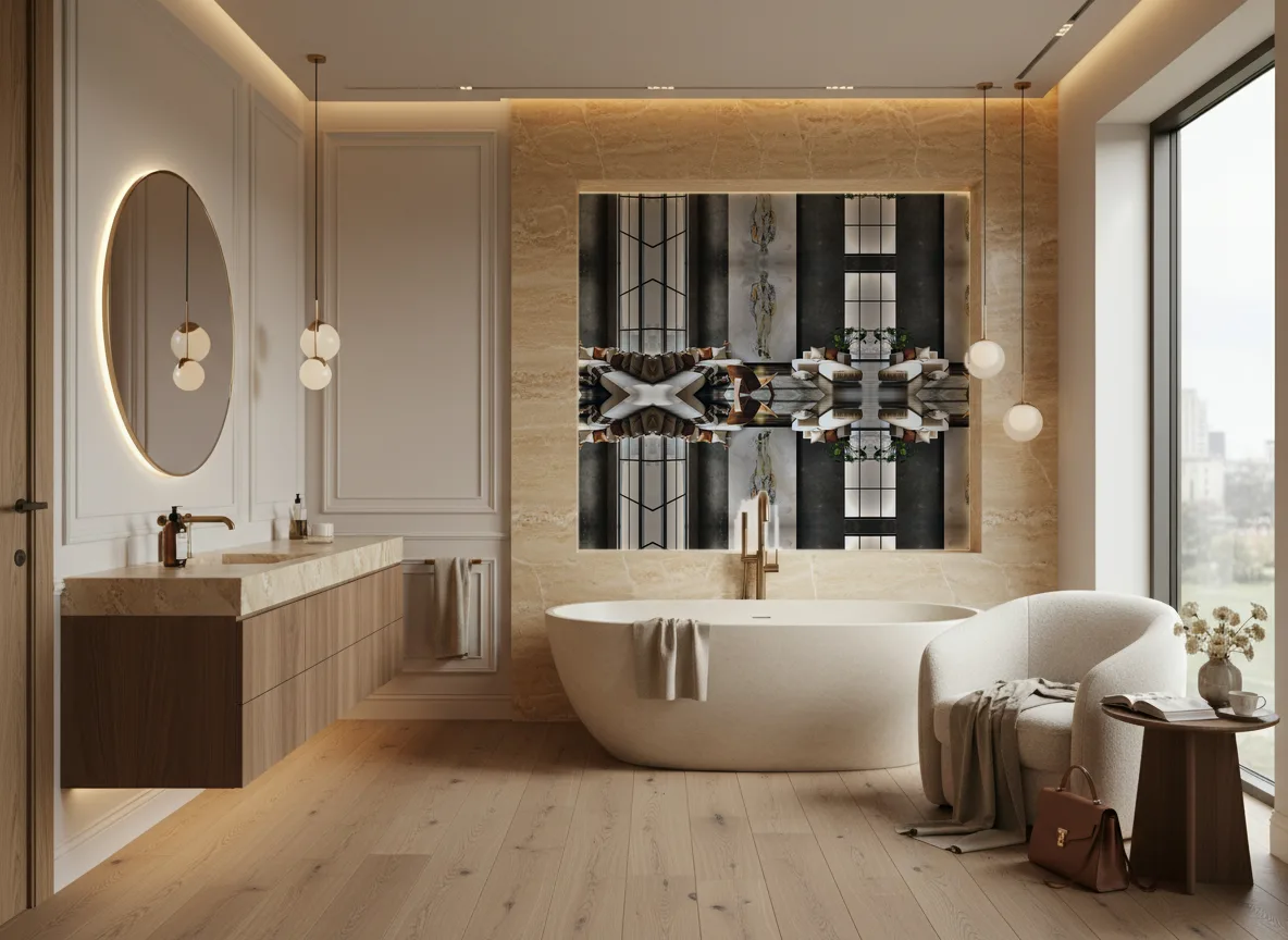 Portret mężczyzny — Łazienka — pole za wanną w trawertynie