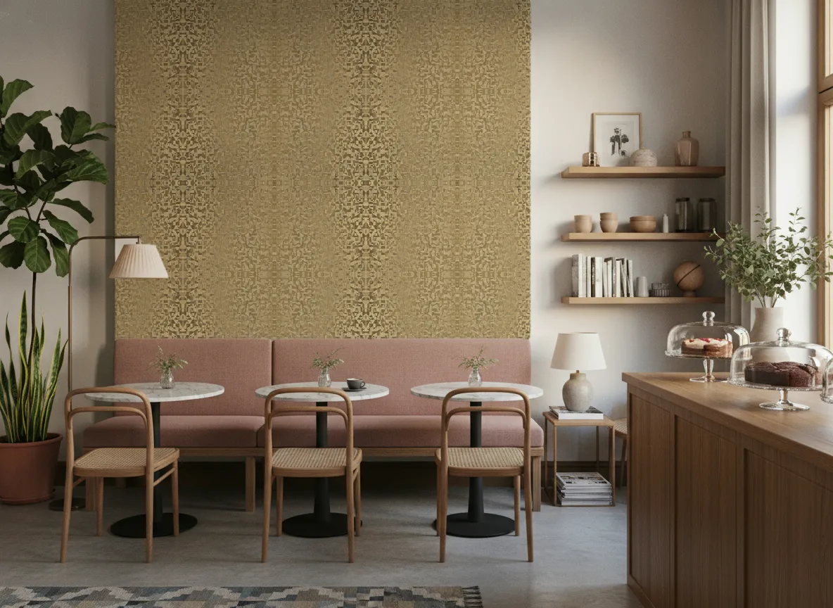 Veladero Textures Metalliques — Kawiarnia z różową ławą