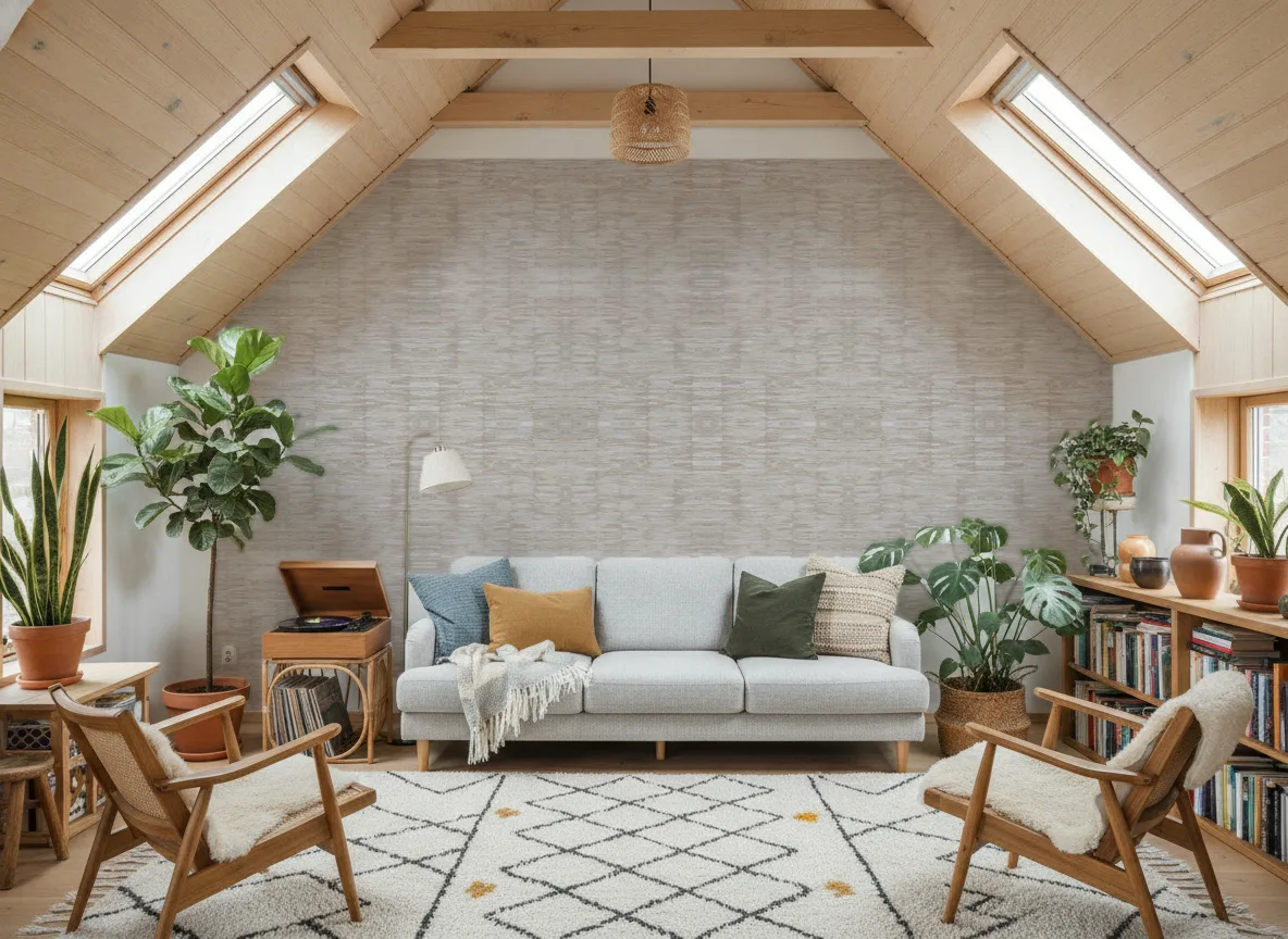 Alchemilla Feroe — Salon na poddaszu — ściana szczytowa