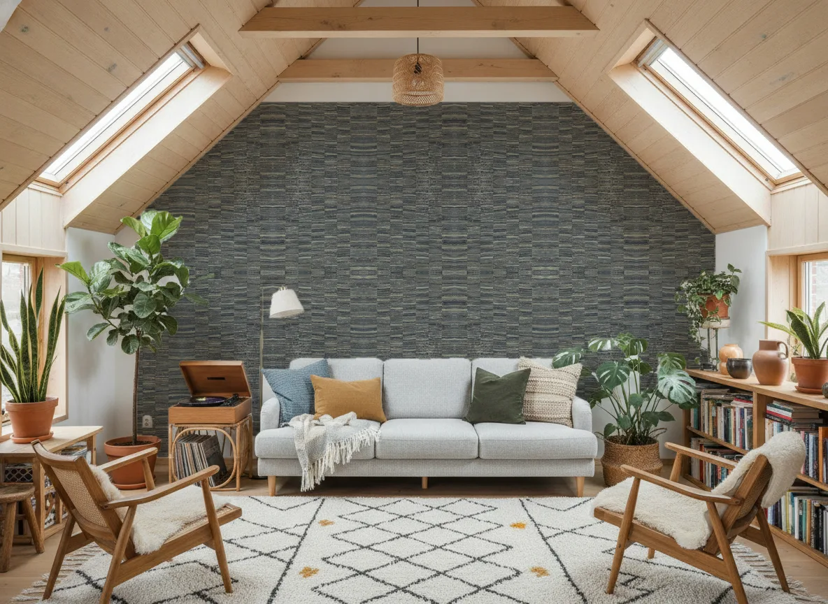 Lirio Nature Precieuse – Textures — Salon na poddaszu — ściana szczytowa