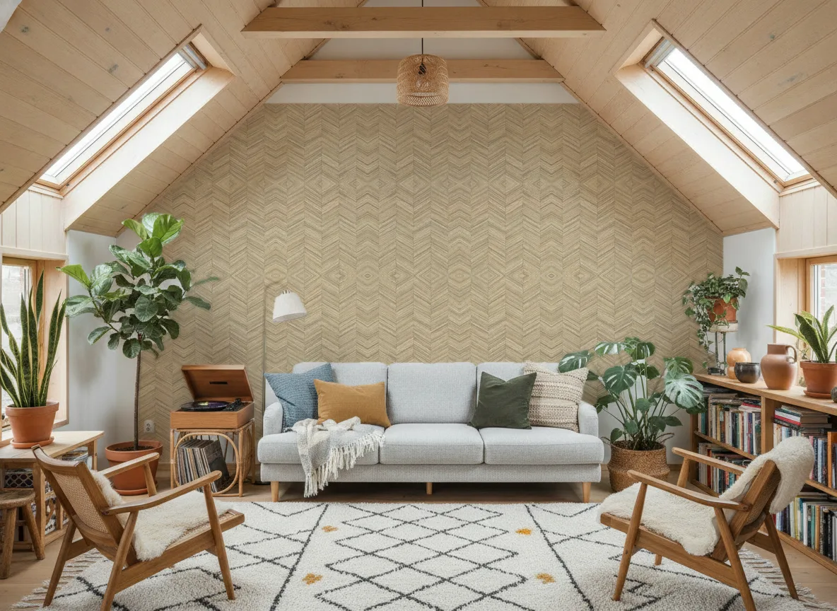 Textures Vegetales — Salon na poddaszu — ściana szczytowa