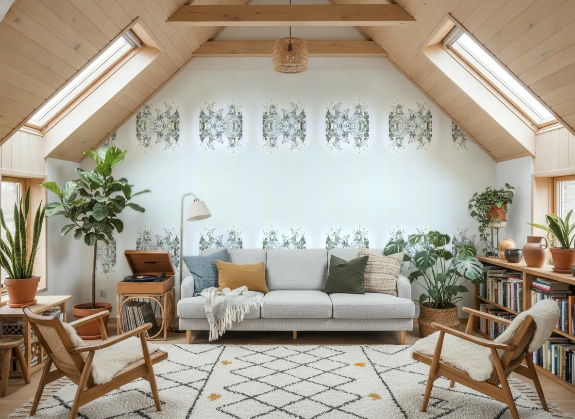 Wisteria — Salon na poddaszu — ściana szczytowa