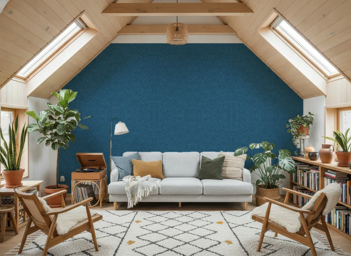 Slimwall Tiles — Salon na poddaszu — ściana szczytowa