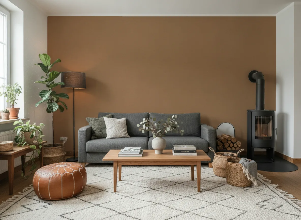 Minimalistyczna metaliczna — Salon z kozą w domu