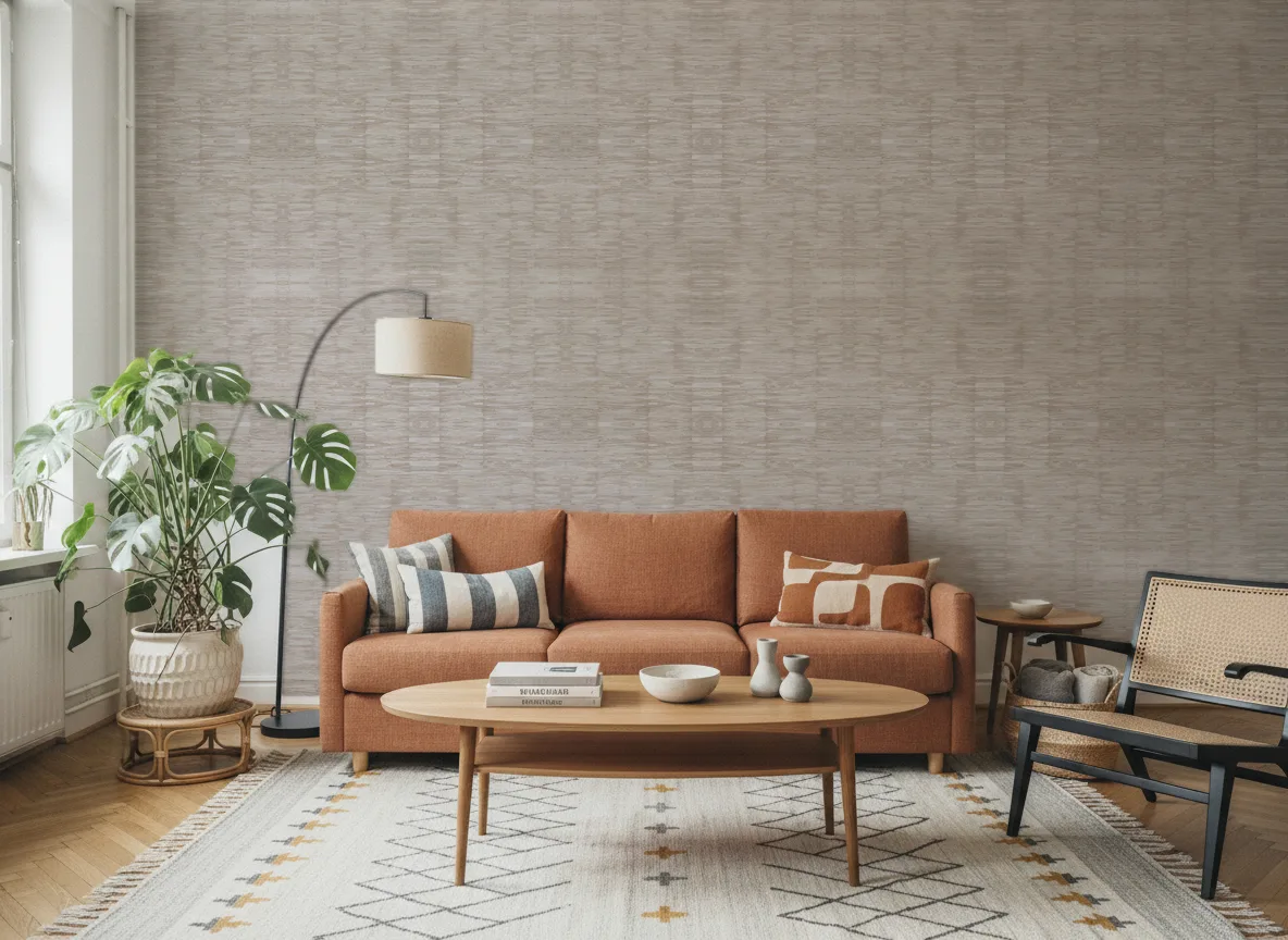 Alchemilla Feroe — Salon z terakotową sofą