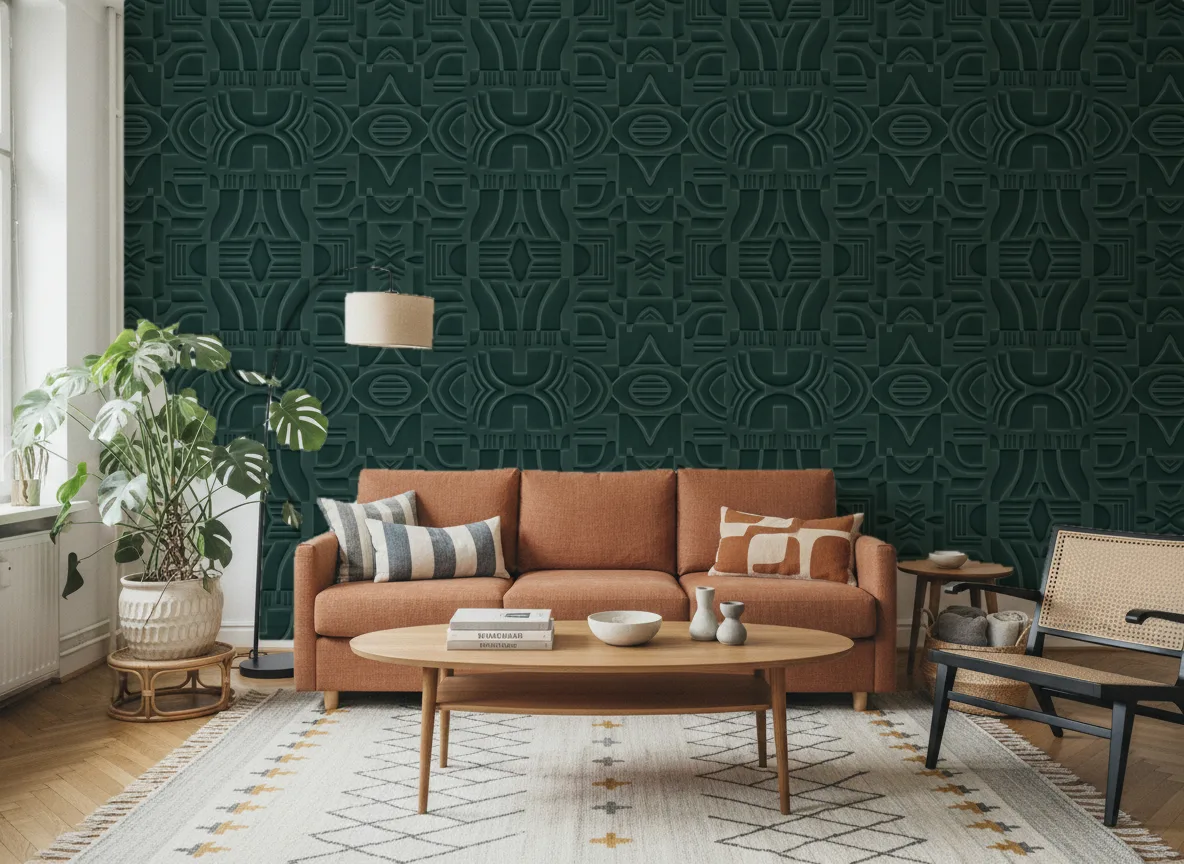 Arcane — Salon z terakotową sofą