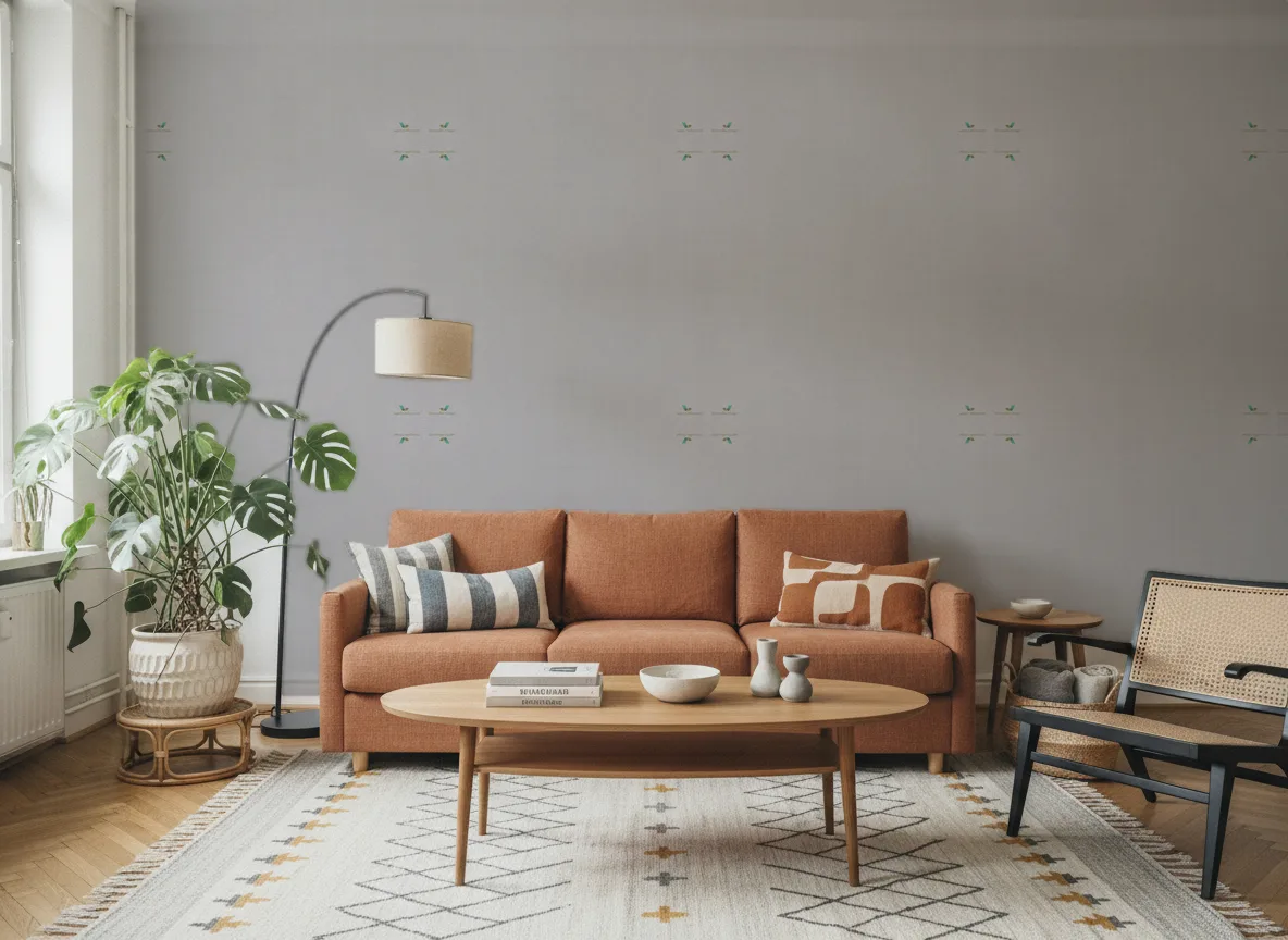Blossom — Salon z terakotową sofą