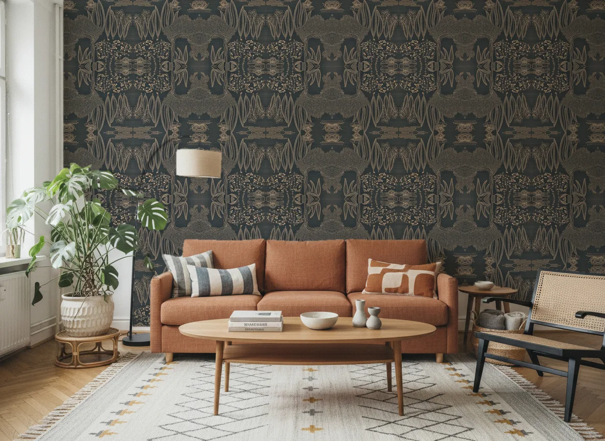 Hasu — Salon z terakotową sofą