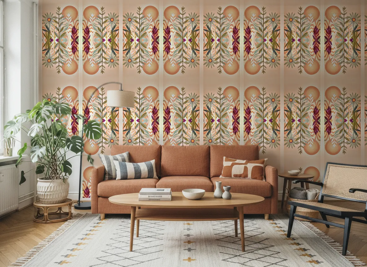 Jardin de cactus — Salon z terakotową sofą