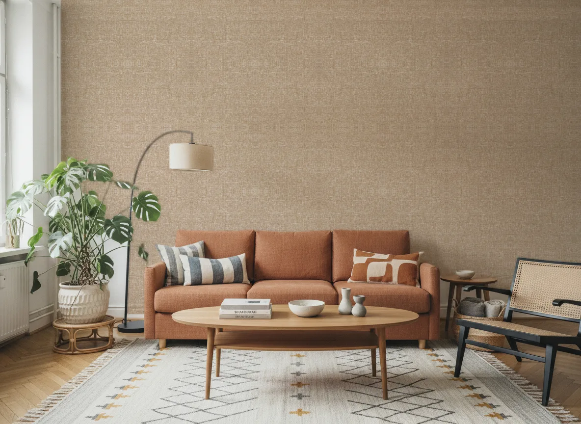 Lincotea — Salon z terakotową sofą