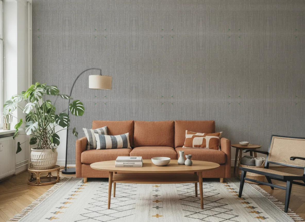 Linon Linessence — Salon z terakotową sofą