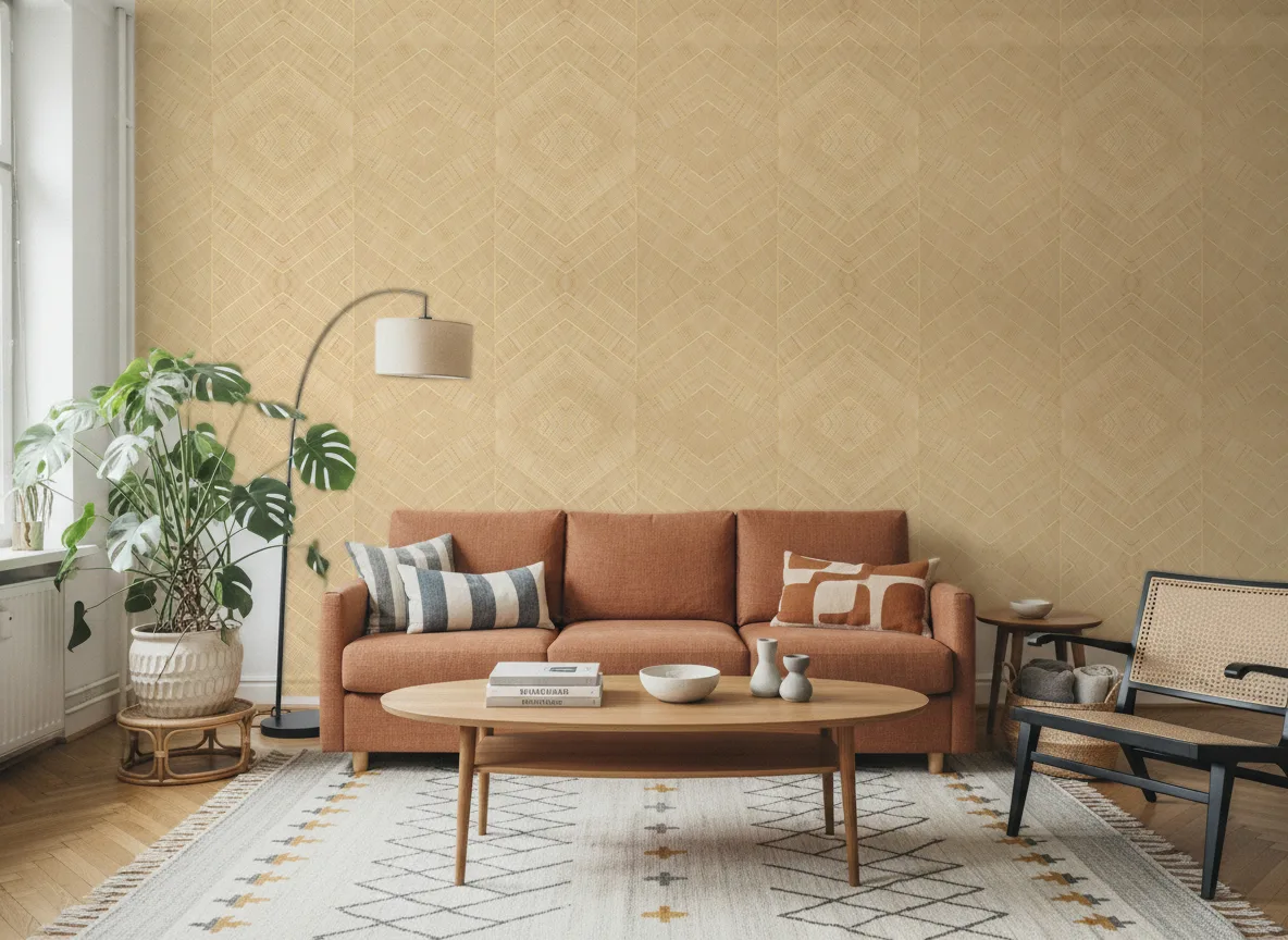 Merina — Salon z terakotową sofą