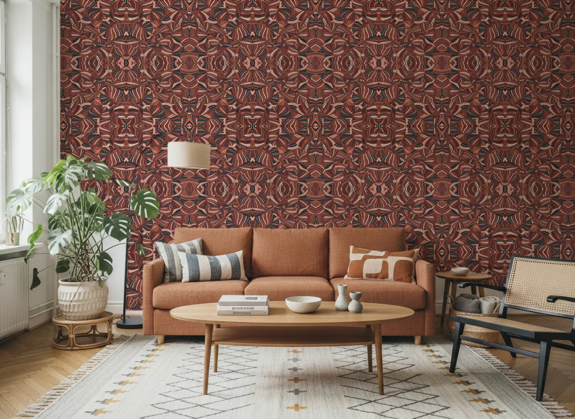 Pachira — Salon z terakotową sofą