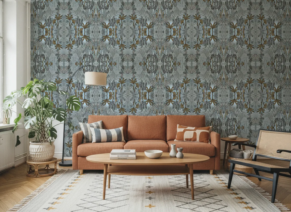 Posidonie — Salon z terakotową sofą