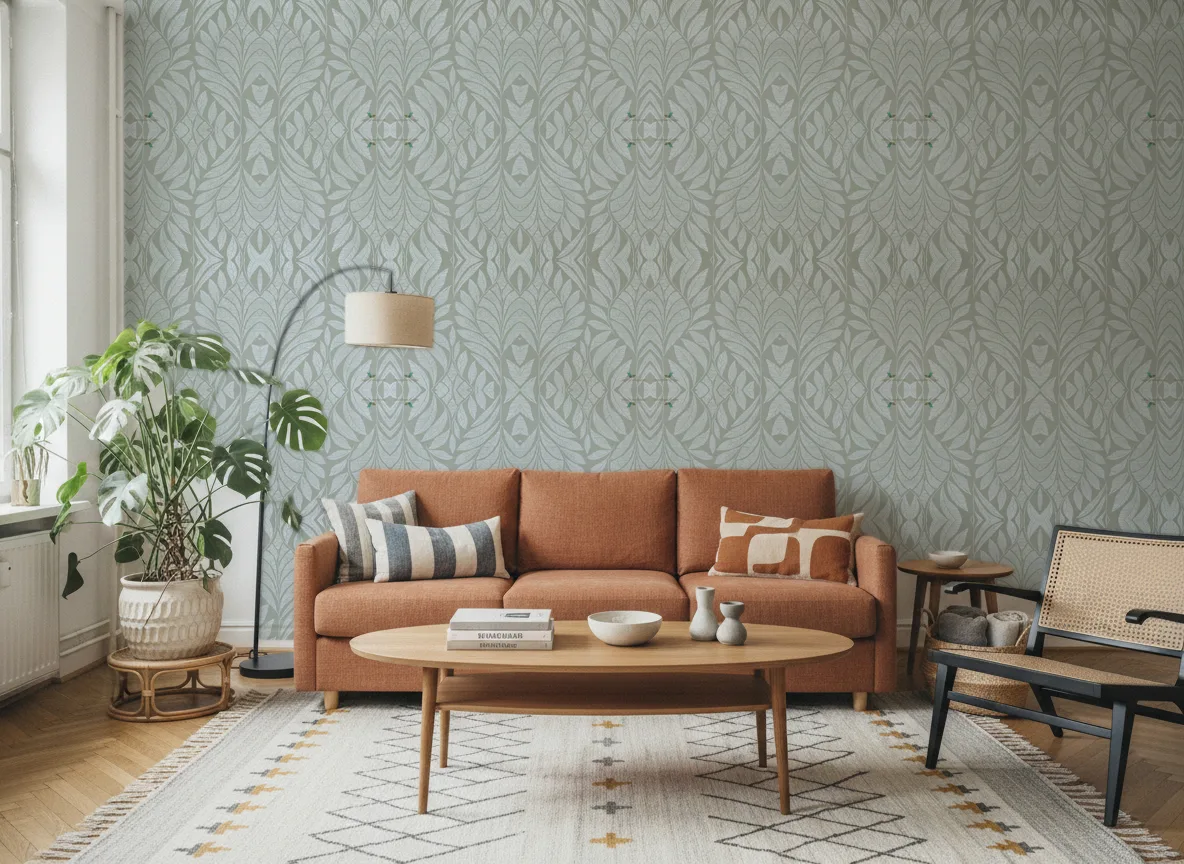 Printemps Viennois — Salon z terakotową sofą