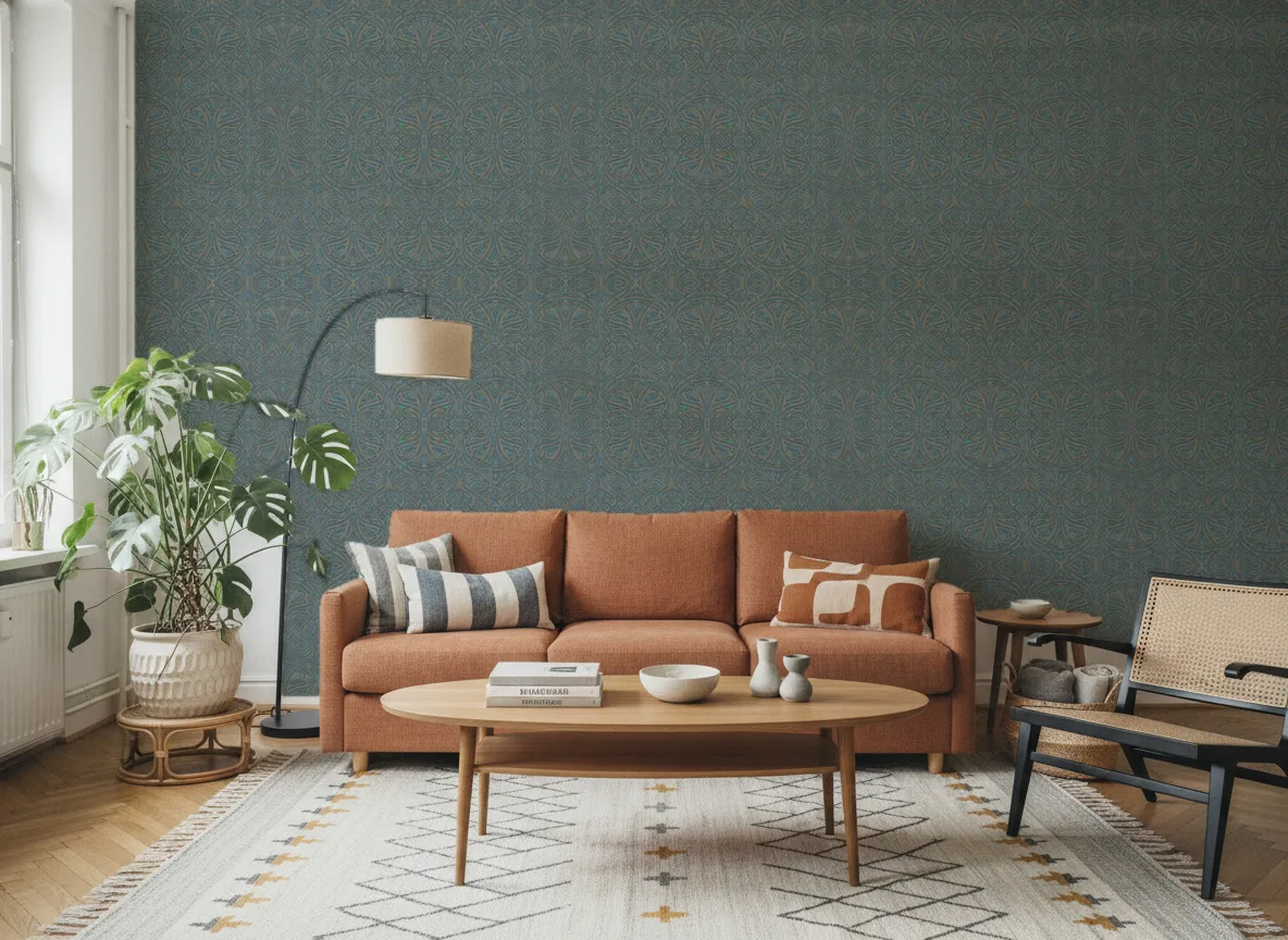 Rabat Mansour — Salon z terakotową sofą