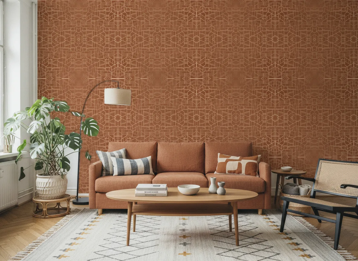 Reims — Salon z terakotową sofą