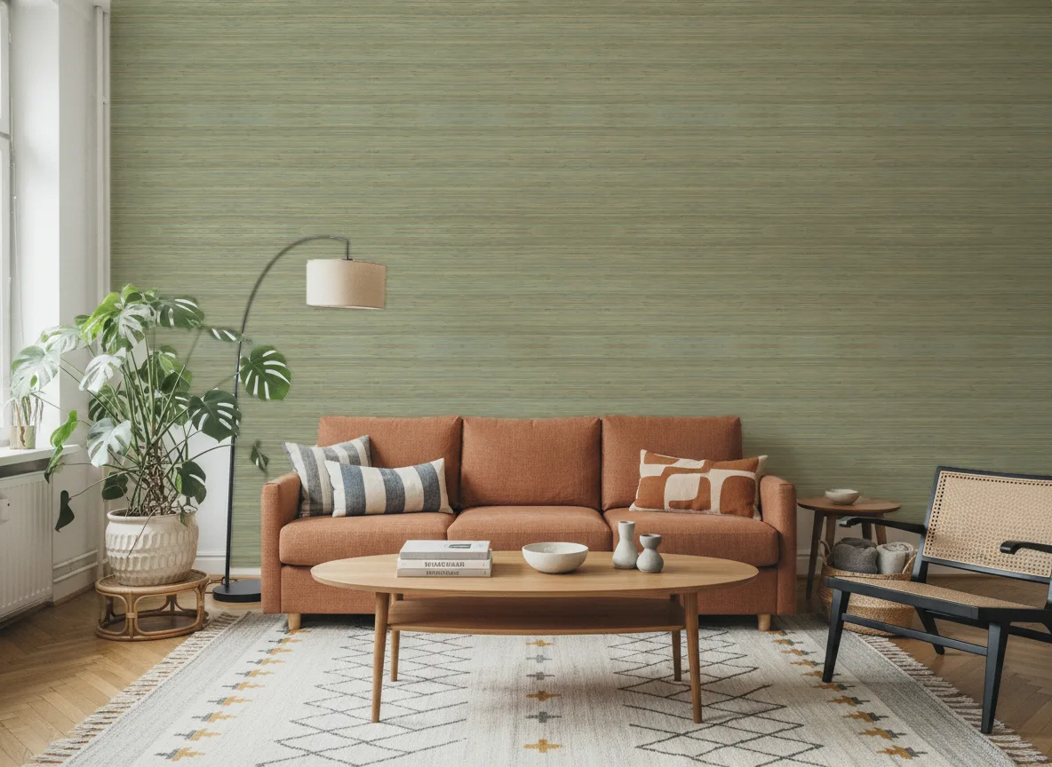 Seagrass — Salon z terakotową sofą