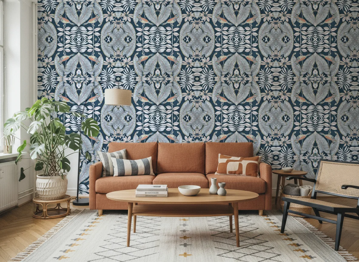 Sibia — Salon z terakotową sofą