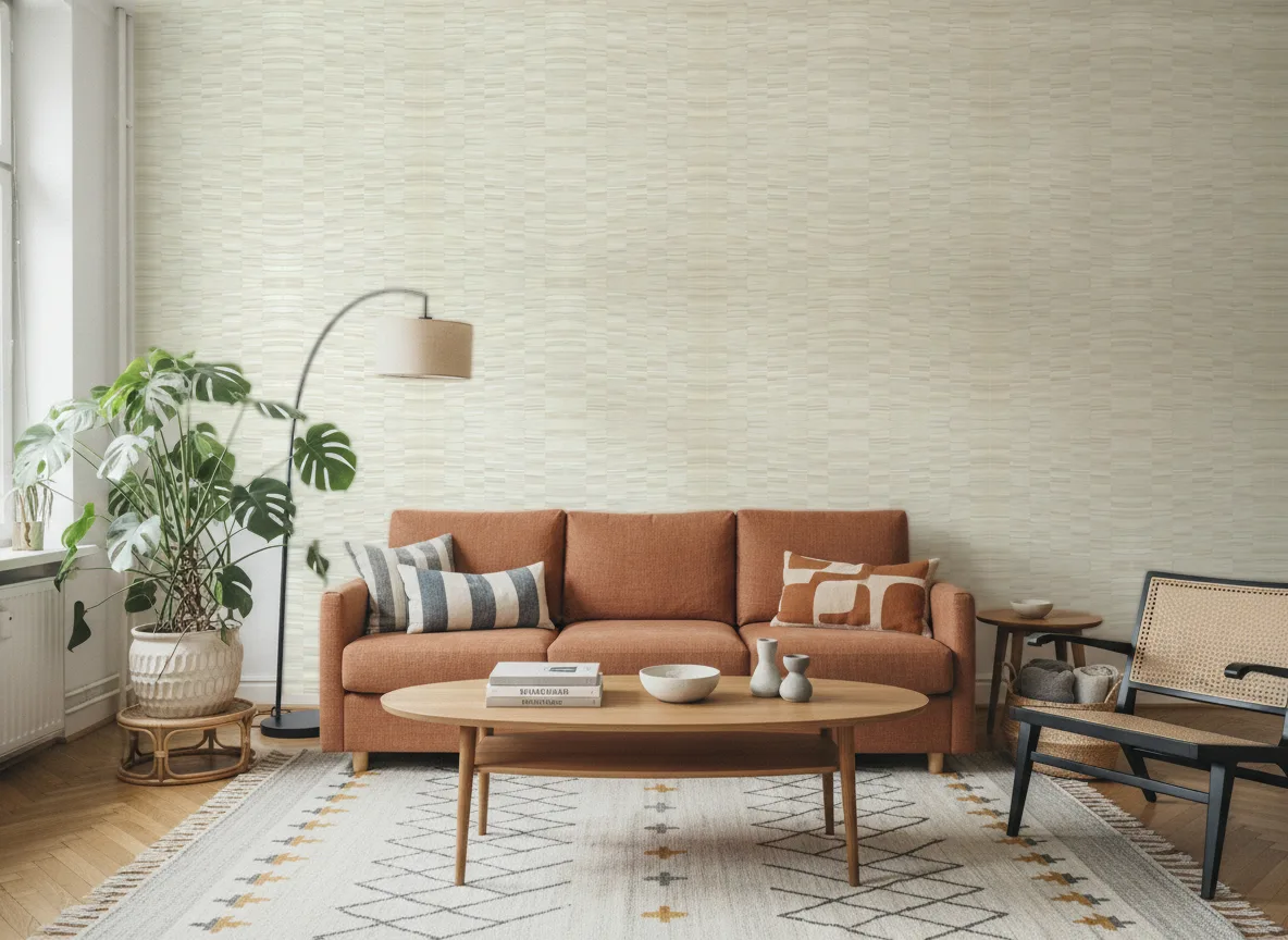 Stylosa Nature Precieuse – Textures — Salon z terakotową sofą