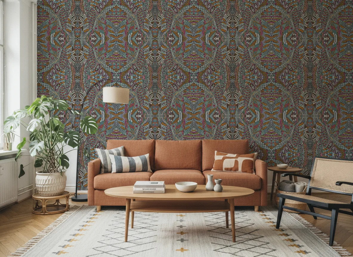 Talavera — Salon z terakotową sofą