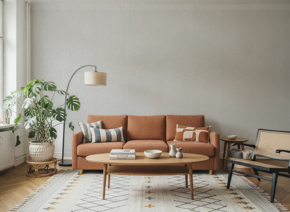 Tessela Select 7 — Salon z terakotową sofą