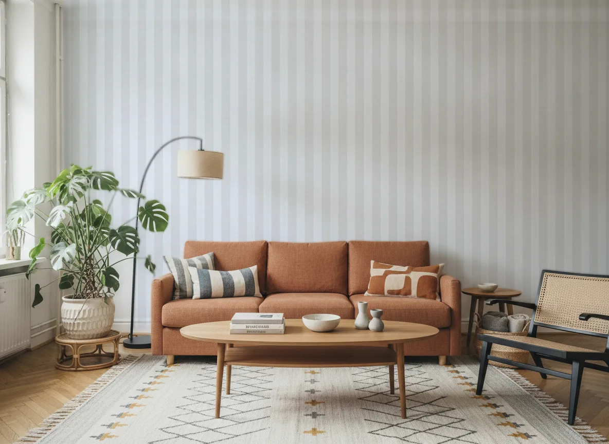Bombay Exclusive — pasy — Salon z terakotową sofą