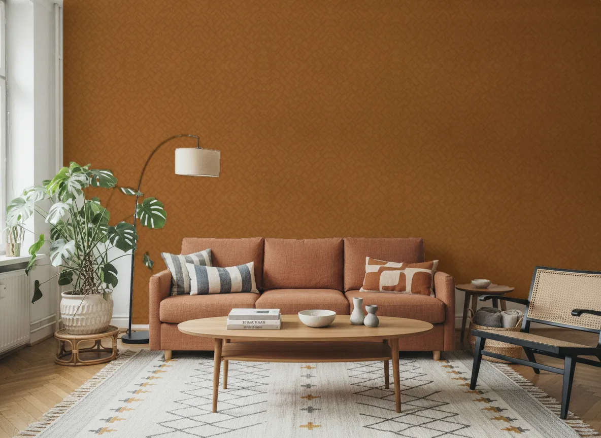 Dedale — Salon z terakotową sofą
