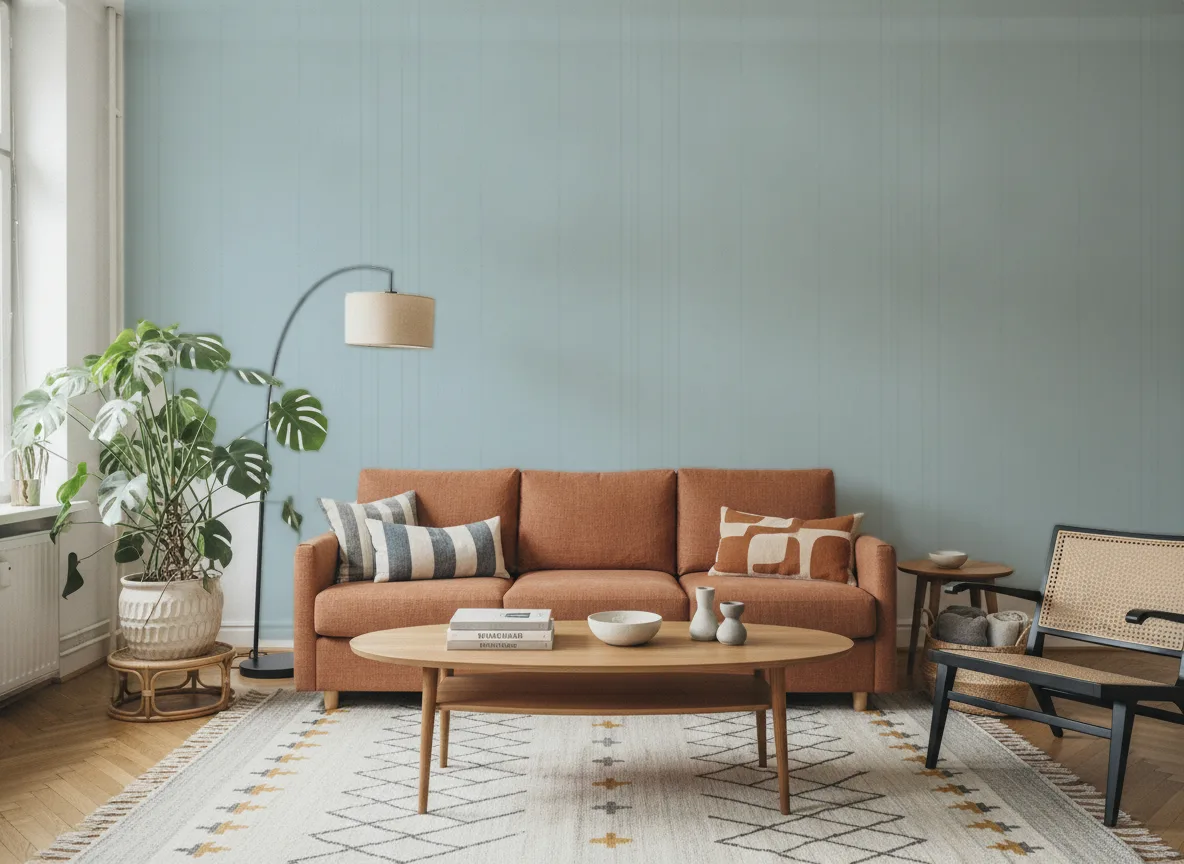 Polyform Eos Vertigo — Salon z terakotową sofą