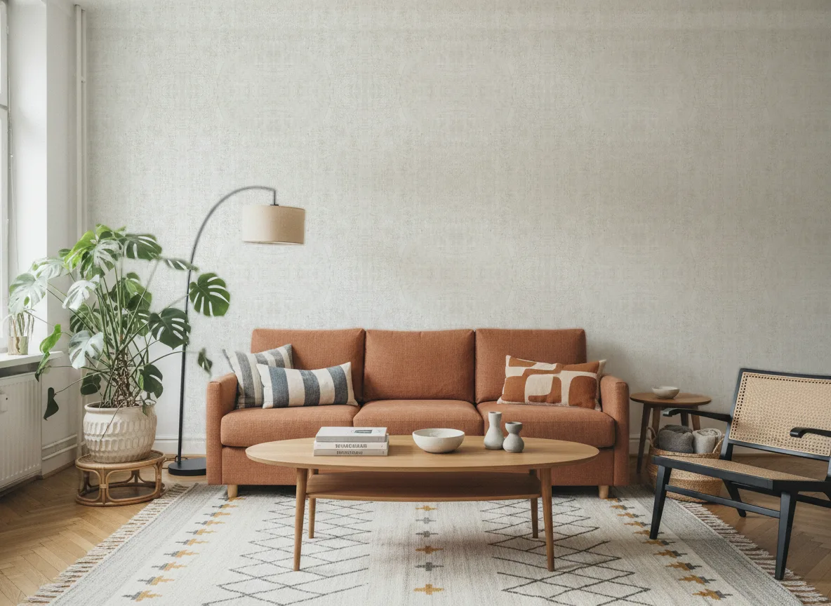 Polyform Vinacoustic Roma — Salon z terakotową sofą