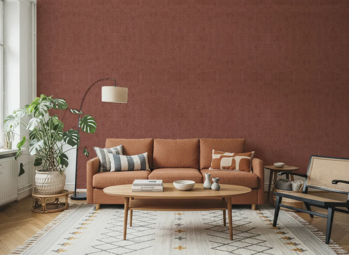 Vinacoustic Bellano — Salon z terakotową sofą