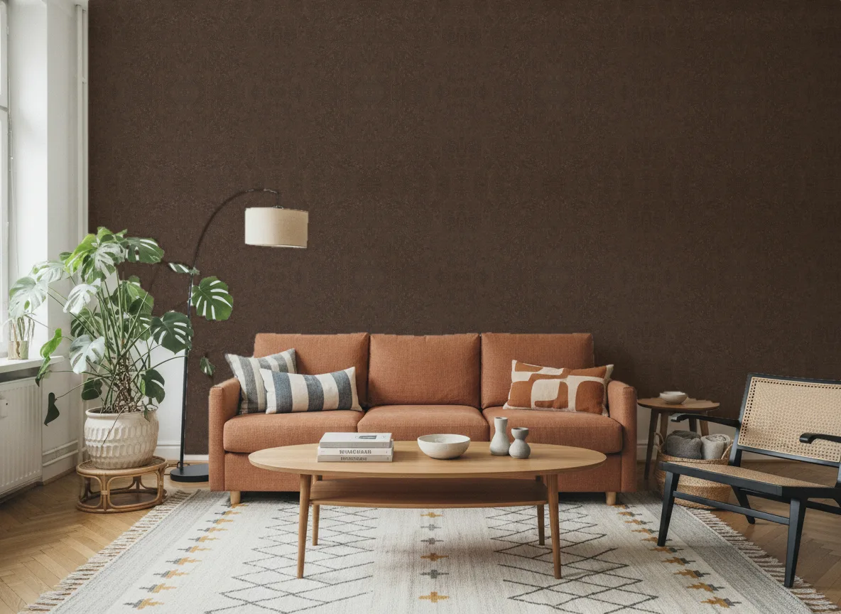 Tapeta obiektowa Bruce W15 — Salon z terakotową sofą
