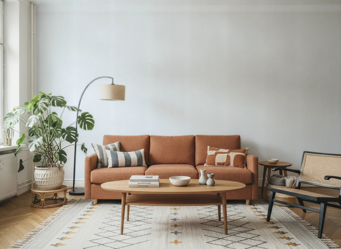 Tapeta obiektowa Cavo W-2992-109 — Salon z terakotową sofą